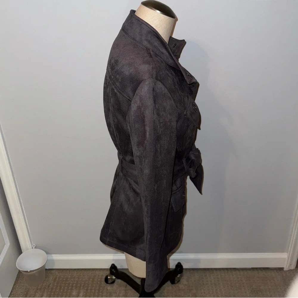White House Black Market WHBM Belted Faux Suede Jacket in Blackened Pearl XS